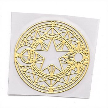 Self Adhesive Brass Stickers, Scrapbooking Stickers, for Epoxy Resin Crafts, Flat Round with Star, Golden, 3.1x0.05cm