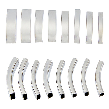 16pcs 8 styles 201 Stainless Steel Slide Charms, Rectangle, Stainless Steel Color, 6.5~14x38.5~41x9~11mm, 2pcs/style