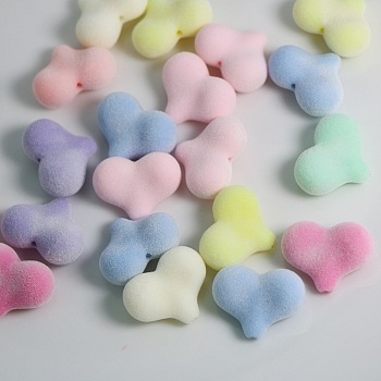 Flocking Beads, Heart, Mixed Color, 22x17mm, 50pcs/bag