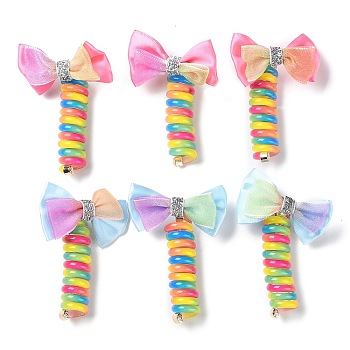 Plastic & Polyester Bowknot Spiral Hair Tie for Women & Girl, Elastic Hair Rope Ponytail Holder Braid Accessories, Mixed Color, 98x60~63x18mm