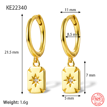 Real 18K Gold Plated 925 Sterling Silver Dangle Hoop Earrings for Women, Rectangle, 21.5mm