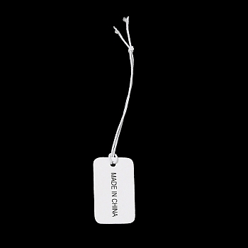 Paper Price Tags, with Elastic Cord, Rectangle with Word, WhiteSmoke, 8~8.5cm, Rectangle: 25x15x0.3mm