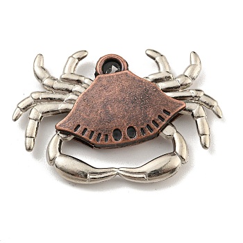 Tibetan Style Alloy Pendants, Crab
, Cadmium Free & Lead Free, Red Copper, 28x41.5x5.5mm, Hole: 3mm