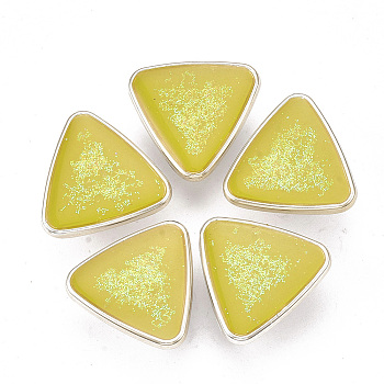CCB Plastic Shank Buttons, with Enamel and Glitter Powder, Triangle, Rose Gold, Yellow, 21.5x22.5x10.5mm, Hole: 3mm