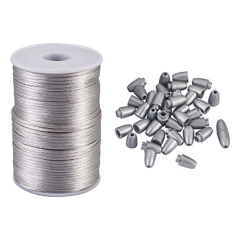 Polyester Cord, Rattail Satin Cord, with Spool, for Beading Jewelry Making, with Plastic Breakaway Clasps, Silver, 2.5mm, about 100m/roll, 1roll