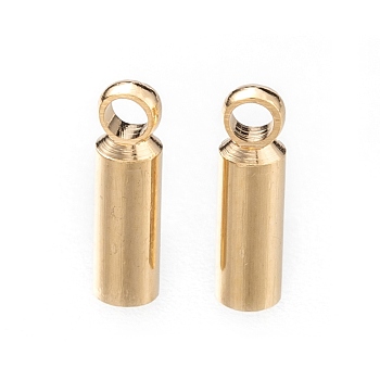 Brass Cord Ends, Long-Lasting Plated, Real 24K Gold Plated, 7x2mm, Hole: 1.2mm, Inner Diameter: 1.5mm