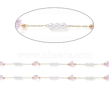 Handmade Glass Butterfly and ABS Plastic Imitation Pearl Beaded Chains(CHC-R135-15G)-2