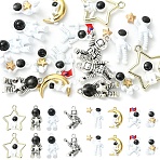 18Pcs 9 Styles Alloy Pendants, with Black Acrylic & Enamel, Spaceman Charms, Mixed Color, 16~23x9~20x4~6mm, Hole: 1.2~2.2mm, 2pcs/style(FIND-YW0012-14)