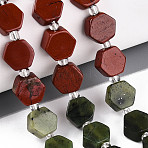 Natural Canada Jade & Red Jasper & Rainbow Moonstone Beads Strands, Hexagon, Faceted, 8~8.5x9~9.5x4~5mm, Hole: 0.8~0.9mm, about 18pcs/strand, 7.28~7.48''(18.5~19cm)(G-T144-17B-01)
