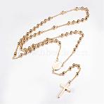 PVD Vacuum Plating 304 Stainless Steel Pendant Necklaces, Rosary Bead Necklaces, Long-Lasting Plated, Golden, 24.96 inch(63.4cm)(NJEW-D281-24G)