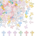 500Pcs Plastic Beads, Cross, Two Tone, with Gold Powder, Mixed Color, 15x12x4.5mm, Hole: 2mm(KY-DC0001-52)