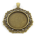 Tibetan Style Polygon Alloy Big Pendant Cabochon Settings, Cadmium Free & Nickel Free & Lead Free, Antique Bronze, Tray: 30mm, 53x45.5x2.5mm, Hole: 7x4mm(X-TIBEP-Q051-19AB-NR)