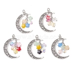 5Pcs Alloy Glass Pendants, Filigree Moon & Star Charm, Mixed Color, 41x32.5x9.5mm, Jump Ring: 6x1mm, Inner Diameter: 4mm(PALLOY-JF05202)