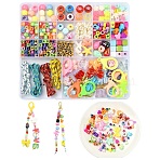 DIY Keychain Making Kits, including Polyester & Spandex Cord Ropes, ABS Plastic & Acrylic & Resin Beads, Alloy & Plastic Clasps, Mixed Color, 2mm(DIY-YW0018-14)