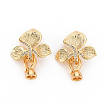 Brass Micro Pave Clear Cubic Zirconia Fold Over Clasps, Nickel Free, Flower, Real 18K Gold Plated, 19x21x6.5mm, hole: 1.5mm, Clasp: 11.5x5.5x6.5mm, Inner Diameter: 3.5mm(X-KK-S354-305-NF)