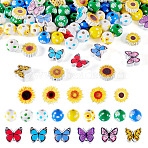 20 Styles Printed Wood Beads, Butterfly & Round, Mixed Color, 15.5~20x15.5~20x6~16mm, Hole: 2~4.5mm(WOOD-TA0002-65)