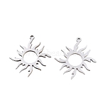 304 Stainless Steel Pendants, Sun Ray Charms, Stainless Steel Color, 28x24x1.5mm, Hole: 1.5mm(STAS-N132-01P)