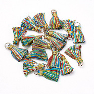 Nylon Thread Tassel Pendant Decorations, with Golden Iron Jump Rings, Colorful, 22~26x5~7mm, Hole: 4x2mm(X-FIND-S261-21)