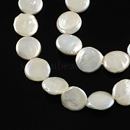 Natural Baroque Pearl Keshi Pearl Beads Strands, Cultured Freshwater Pearl, Flat Round, Antique White, 11~12x4~5mm, Hole: 0.8mm, about 30pcs/strand, 14.8 inch(PEAR-Q004-21C)