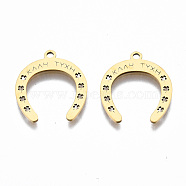 201 Stainless Steel Pendants, Laser Cut, Horseshoes with Word KAAH HXYT, Golden, 17x15.5x1mm, Hole: 1.4mm(STAS-Q240-028G)