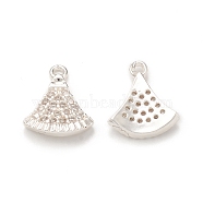 Brass Micro Pave Cubic Zirconia Charms, Ginkgo Leaf Charm, Silver Color Plated, 11x9.5x2.5mm, Hole: 1mm(KK-P228-38S)