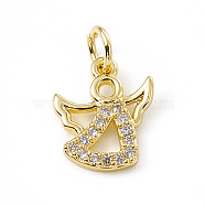 Brass Micro Pave Cubic Zirconia Charms, with Jump Ring, Angel Charm, Real 18K Gold Plated, 12x10x1.5mm, Ring: 5x0.8mm, Hole: 3mm(ZIRC-F132-46G)