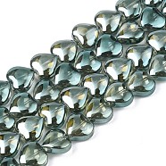 Electroplate Glass Beads Strands, Pearl Luster Plated, Heart, Olive Drab, 9~10x10x5.5mm, Hole: 0.8mm, about 70~71pcs/strand, 25.20 inch~ 26.38 inch(64~67cm)(EGLA-S188-14-A01)