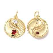 Brass Micro Pave Clear & Red Cubic Zirconia Pendants, with Jump Ring, Yin-yang Charm, Real 18K Gold Plated, 23x20x4.5mm, Hole: 3mm(KK-E068-VF414-2)