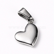 304 Stainless Steel Charms, Puffed Heart, Stainless Steel Color, 14x10x3mm, Hole: 6x2.5mm(X-STAS-I127-068P)