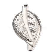304 Stainless Steel Pendants, Leaf, Stainless Steel Color, 25x14x1.7mm, Hole: 1.5mm(STAS-H140-31P)