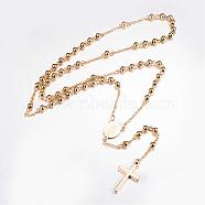 304 Stainless Steel Pendant Necklaces, Rosary Bead Necklaces, Golden, 24.96 inch(63.4cm)(NJEW-D281-24G)