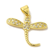 Brass Micro Pave Cubic Zirconia Pendants, Real 18K Gold Plated Dragonfly Charms, Clear, 20x23x2.5mm, Hole: 5x3.5mm(KK-Z042-04G-01)