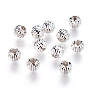 Iron Corrugated Beads, Round, Silver Color Plated, 6mm, Hole: 2mm, about 3500pcs/1000g(E185Y-S)
