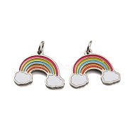 304 Stainless Steel Charms, with Enamel and Jump Ring, Rainbow Charm, Stainless Steel Color, 11x14x1mm, Hole: 2.5mm(STAS-O003-02P)