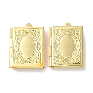 Rack Plating Brass Locket Pendants, Long-Lasting Plated, Lead Free & Cadmium Free, Rectangle with Oval Pattern, Golden, 26x19x5mm, Hole: 1.8mm, Inner Diameter: 15x10mm(KK-F090-04G)