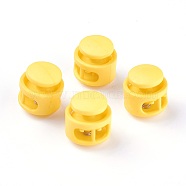 Plastic Spring Cord Locks, with Iron Findings, Platinum, Yellow, 17x17x16mm, Hole: 4x6.5mm(X-FIND-WH0039-01H)