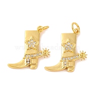 Rack Plating Brass Micro Pave Clear Cubic Zirconia Pendants, with Jump Ring, Long-Lasting Plated, Shoes/Boot, Real 18K Gold Plated, 20x18x2mm(KK-H486-19G)