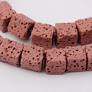 Synthetic Lava Rock Bead Strands, Cube, Dyed, Pink, 8x8x8mm, Hole: 2mm, about 45pcs/strand, 16 inch(G-N0104-8mm-19)