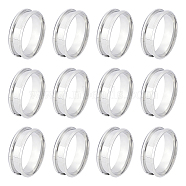 12Pcs Stainless Steel Grooved Finger Ring Settings, Ring Core Blank, for Inlay Ring Jewelry Making, Stainless Steel Color, US Size 12 3/4(22mm)(STAS-UN0038-94E)