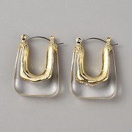 Acrylic Rectangle Hoop Earrings, Golden Alloy Jewelry for Women, Clear, 30x22x8mm, Pin: 0.8mm(EJEW-WH0012-039A)