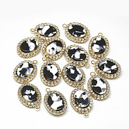 Cellulose Acetate(Resin) Pendants, with Golden Tone Brass Rhinestone Findings, Oval, Black, 23x15x6mm, Hole: 1.5mm(KY-Q047-01E)