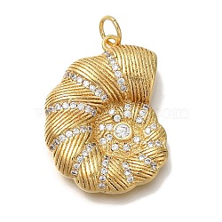 Rack Plating Brass Micro Pave Cubic Zirconia Pendants, Cadmium Free & Lead Free, Long-Lasting Plated, Shell Shape, Real 18K Gold Plated, 25.5x19x6.5mm, Hole: 4mm(KK-I720-58G)