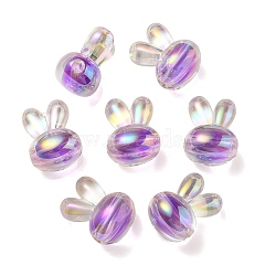 UV Plating Rainbow Iridescent Acrylic Beads, Two Tone Bead in Bead, Rabbit Head, Dark Orchid, 20x15x13mm, Hole: 3mm(PACR-E001-05E)