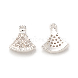 Brass Micro Pave Cubic Zirconia Charms, Ginkgo Leaf Charm, Silver Color Plated, 11x9.5x2.5mm, Hole: 1mm(KK-P228-38S)