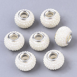 Resin Rhinestone European Beads, Large Hole Beads, with Platinum Tone Brass Double Cores, AB Color, Rondelle, Berry Beads, Beige, 14x10mm, Hole: 5mm(RPDL-T002-04M)