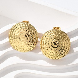 304 Stainless Steel Stud Earrings, Ion Plating(IP), Textured Flat Round, Real 18K Gold Plated, 26mm(EJEW-U047-21G)