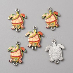 Zinc Alloy Enamel Connector Charms, Platinum, Sea Turtle Links with Flower Pattern, Orange, 24x18x2mm, Hole: 1.7mm(FIND-WH0136-19I)