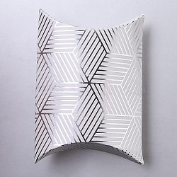 Paper Pillow Candy Boxes, for Wedding Favors Baby Shower Birthday Party Supplies, Rectangle, Silver, Stripe Pattern, Fold: 9.1x6.3x2.65cm, Unfold: 11.3x6.9x0.1cm(CON-I009-13A)
