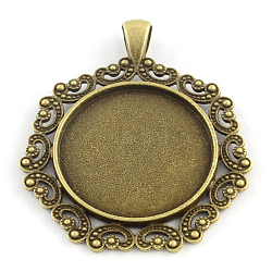 Tibetan Style Polygon Alloy Big Pendant Cabochon Settings, Cadmium Free & Nickel Free & Lead Free, Antique Bronze, Tray: 30mm, 53x45.5x2.5mm, Hole: 7x4mm(X-TIBEP-Q051-19AB-NR)