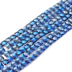 Electroplate Glass Beads Strands, Faceted, Square, Cornflower Blue, 6.5x6.5x4mm, Hole: 1mm, about 100pcs/strand, 23.62~25.1 inch(60~63.7cm)(EGLA-S176-02-B06)